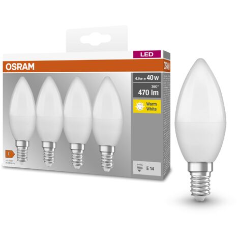Osram LED Base Classic B Lampada, a Forma di Candela con Attacco E14, non dimmerabile, Sostituisce 5,0W = 40 watt, opaca, Bianco Caldo, 2700 Kelvin, Confezione da 4