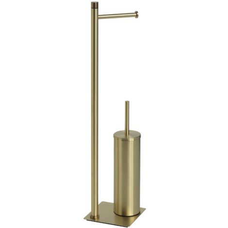 GEDY  Piantana Porta Rotolo e Scopino WC Seul, Set Bagno in Acciaio Inox e Cromall, Oro, 63x14x14cm