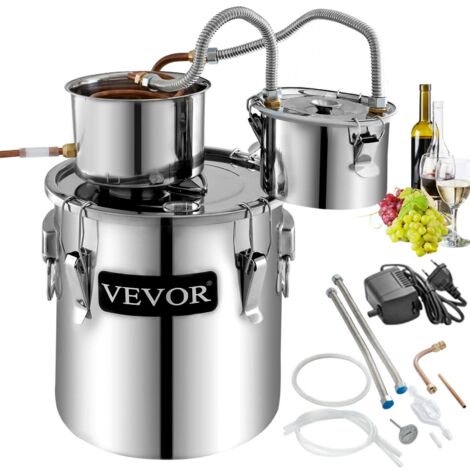 VEVOR La Caldaia per Acqua Distillata con Pompa,Doppi Fusti,8Gal,La Caldaia per Acqua al Chiaro di Luna,Distillatore d'Acqua Alcolica,Distillazione del Vino 8GAL,in Acciaio e Rame Rosso (1/5)