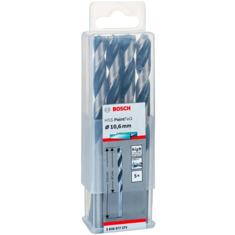 Bosch Accessories 2608577274 HSS PointTeQ (10,6 x 87 x 133 mm) - Set da 5 Pezzi di Punte Elicoidali per Trapano per Metallo, Acciaio, Fusione o Plastica, Grigio (Argento), Ø 10.6 mm