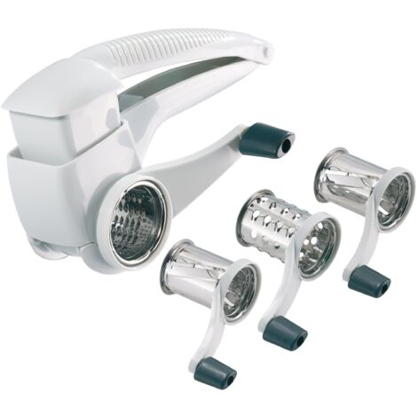 Westmark Grattugia a tamburo manuale con 3 inserti e pestello integrato, Acciaio inox/Plastica, Trio, Bianco/Antracite, 11722260 (1/4)