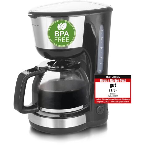 Emerio CME-122933 - Macchina da caffè con filtro, 1,25 l, per fino a 10 tazze di caffè fresco, filtro permanente rimovibile, funzione antigoccia, caraffa in vetro, Auto Off, 1000 Watt, nero/argento (1/5)