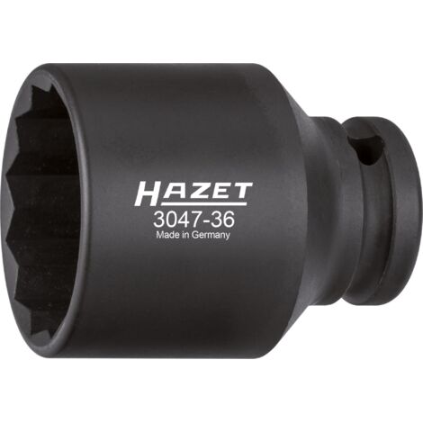 Hazet 3047-36 Inserto Chiave a Bussola per Avvitatori ad Impulso Doppio Esagono, Nero, Attacco Quadro, Cavo, 12.5 mm 1/2 di Pollice (1/3)