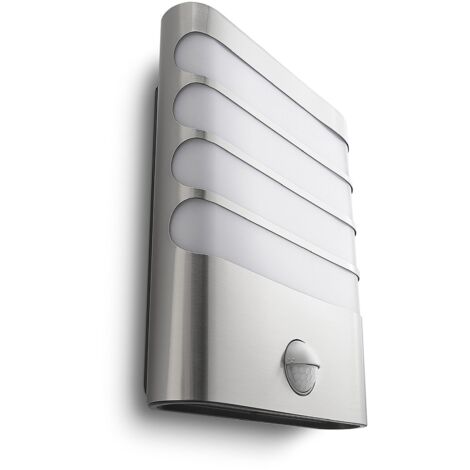 Oktaplex Lampada da esterno a parete con sensore di movimento IP44 in acciaio inox argento applique da esterno Chile con 2 attacchi GU10 resistente alle intemperie 230V