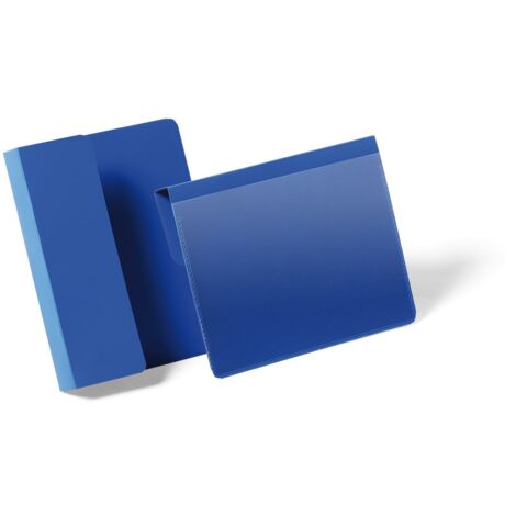 Durable 172107 - Buste con Aletta Pieghevole di Aggancio (A6 Orizzontale), 168 x 216 x 0.6 mm (L x H x P), Confezione da 50 Pezzi, Blu (1/2)