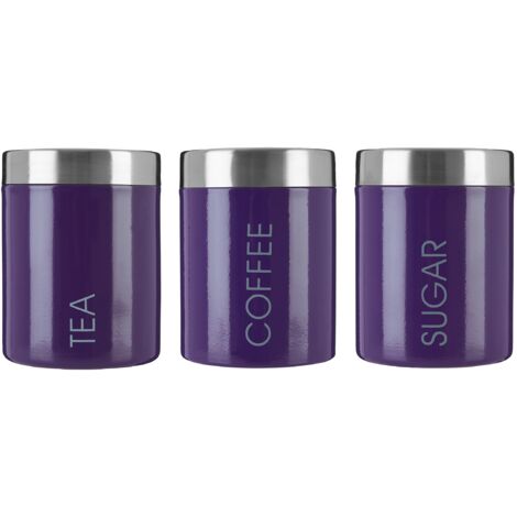 PREMIER Housewares 0508495 Scatola Metallica Set di Te, Caffe e Zucchero Smalto Viola e Coperchi in Acciaio Inossidabile Satinato (1/5)