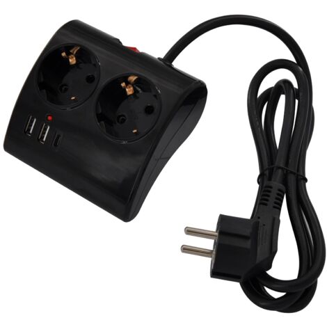 Ewent Multipresa da scrivania/tavolo con 2 Prese Schuko e 2 porte USB-A e 1 porta USB-C, Interruttore ON/OFF, 3680W, Protezione da Sovraccarico, Spina Schuko 16A e cavo da 1.5mt, Nera (1/4)