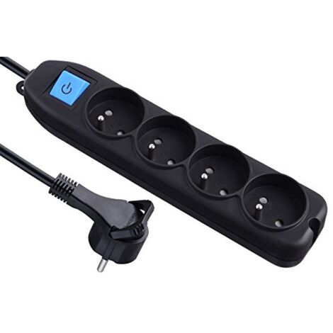 Electraline Blocco 4 prese con interruttore/spina piatta 1,5 m, nero, 32051
