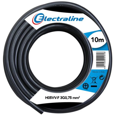Electraline 11641 Cavo per Prolunghe H05VV-F, Sezione 3G0.75 mm, 10 mt, Nero (1/2)