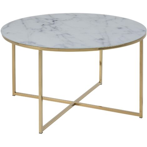 AC Design Furniture Antje Tavolino da Caffè Rotondo, Ø: 80 x 45 cm, Effetto Marmo Bianco/Oro, Vetro/Metallo, 1 pz (1/5)
