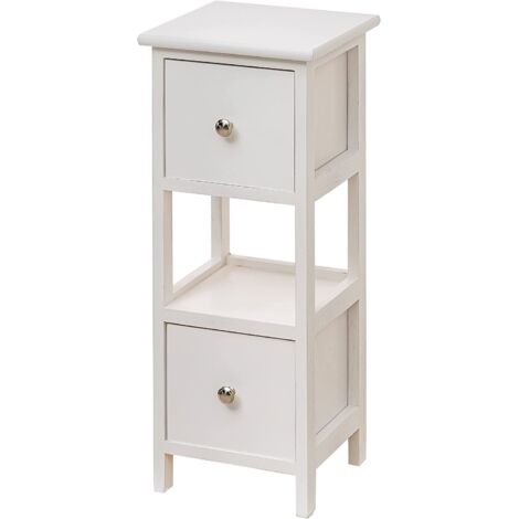 Baroni Home Comodino, Mobiletto da Soggiorno, Salotto, Camera da Letto, Cameretta, Bagno, Mobiletto Multiuso, Colore Bianco con 2 Cassetti e 1 Ripiano Misure 25X25X61 cm