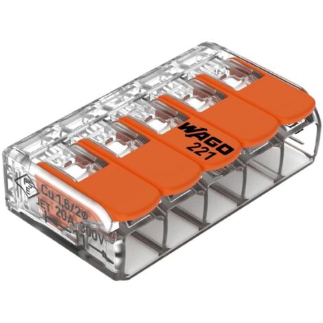 Wago collegamento morsetto 5 conduttori Compact con leva di comando, 0,14 – 4 mmq, arancione, 221 – 415, confezione da 25 pezzi