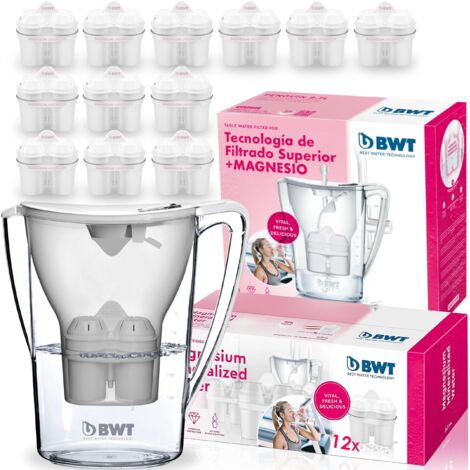 Brocca Filtrante BWT Con 12 Filtri Inclusi - Riduce Calcare E Metalli, Aggiunge Magnesio, Gusto Acqua Migliore, 2.7 Litri