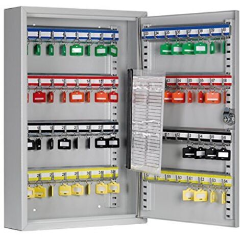 Arregui PL060 Cassetta Portachiavi con Ganci Regolabili  Cassetta di Sicurezza per 60 Chiavi da Muro  Appendichiavi da Parete  Portachiavi Inclusi  Armadietto per Chiavi  45x30x8 cm  grigio