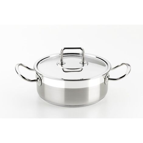 Casseruola alta in acciaio inox-alluminio, 1 manico inox, fondo in alluminio - capacità lt. 1,9 - cm 18 - h cm 8,5