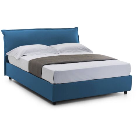 Talamo Italia - Letto matrimoniale Clorinda, Letto contenitore sfoderabile con testiera e giroletto contenitore imbottiti, 100% Made in Italy, con materasso Cm 160x200 incluso, Blu, con imballo rinfor (1/5)