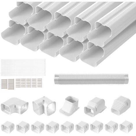 VEVOR Mini Copertura Split Line, 75 mm di Larghezza 5400 mm di Lunghezza, Copertura Decorativa per Condotti in PVC per Condizionatori d'Aria con 10 Condotti Dritti, Bianco