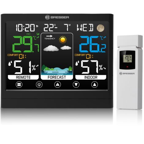 Bresser MeteoTemp BF Stazione meteo radio con display touch, sensore esterno radio, pressione dell'aria, previsioni meteo, indicatore di temperatura ambiente, umidità e ricezione del segnale orario