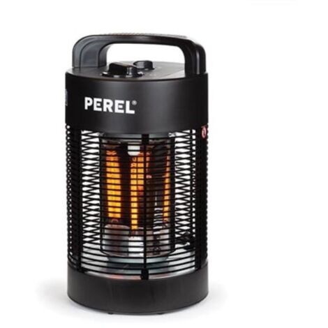 Perel Stufa da terrazza mobile, 700 W, carbonio, con protezione antiribaltamento, 2 livelli di calore, oscillante, resistente agli spruzzi d'acqua, metallo, nero