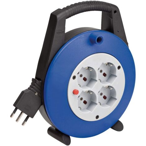 Brennenstuhl 1092235 Vario Line Avvolgicavo 5 M con 4 Prese Italiane 10/16A+Schuko, Colore Nero/Blu/Grigio Chiaro (1/2)