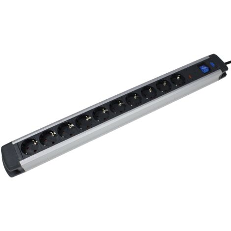 as - Schwabe 10 Ciabatta elettrica ALUX nera - Spina multipla con cavo da 1,5 m - Protezione da sovratensione - Robusto alloggiamento in alluminio - Interruttore illuminato - Montaggio a parete - IP20