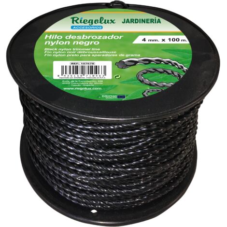 RIEGOLUX Filo decespugliatore nylon elicoidale, nero, 4 mm x 100 m, filo decespugliatore per disco decespugliatore, filo di nylon decespugliatore per tosaerba, giardino ed esterno