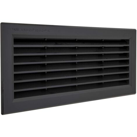 La Ventilazione P31R13N Griglia di Ventilazione rettangolare in Plastica nero da incasso con rete antinsetti. Dimensioni 315x136 mm