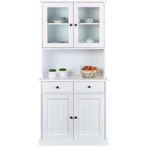 Ac-Deco – Cristalliera bianca in pino massiccio – 4 ante e 2 cassetti – Stile country – Dimensioni L90 x P45 x H191 cm (1/5)