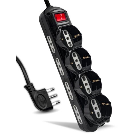 V-TAC Multipresa Elettrica Nera 12 Posti con Interruttore e Cavo 1,5mt - 8 Prese Laterali 10/16A Bipasso e 4 Frontali 10/16A Bipasso Shuko - Ciabatta per Casa, Ufficio - Spina 16A - Nero