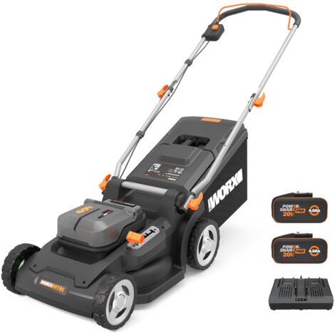 WORX WG737E Nitro tosaerba a batteria 40 V (2 x 20 V) – potente motore brushless – larghezza di taglio 37 cm – 6 livelli di altezza di taglio (20 – 70 mm) – sacco di raccolta erba da 40 l – con