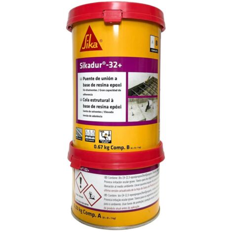 Sika - Sikadur 32+ (AB), Grigio - Adesivo epossidico strutturale - Riprese di getto - Ancoraggi - Latta metallica da 1Kg (A+B)