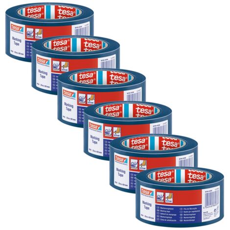 tesa 60760 nastro per marcatura pavimenti in PVC morbido, confezione da 6, per etichettatura temporanea di aree di lavoro interne Blu, 33 m x 5 cm ciascuno