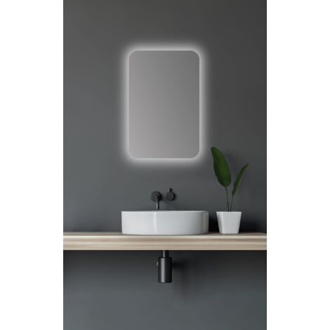 Talos Armadietto a specchio da bagno con illuminazione, ovale, 40 x 60 cm, con struttura in alluminio di alta qualità, nero opaco, due ripiani in vetro (1/5)