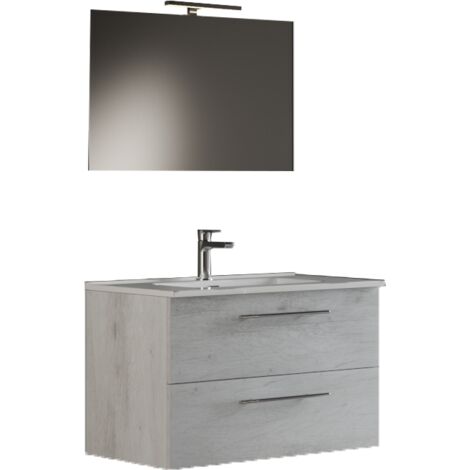 MaMa Store Set Mobile da Bagno Completo in Kit da Montare, Legno, Quercia Bianco, L. 81 X P. 47 X H. 53 CM