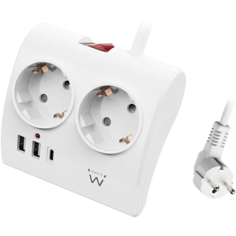 Ewent Multipresa da scrivania/tavolo con 2 Prese Schuko e 2 porte USB-A e 1 porta USB-C, Interruttore ON/OFF, 3680W, Protezione da Sovraccarico, Spina Schuko 16A e cavo da 1.5mt, Bianca (1/5)