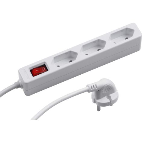 Meister 7430140 - Ciabatta elettrica a 3 vie, cavo da 1,4 m, in plastica, IP20, per interni, con interruttore, extra piatto, spina europea, presa di distribuzione, colore: Bianco