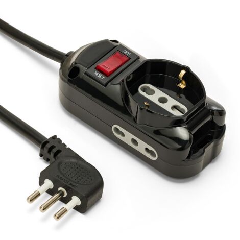 Velamp Multipresa – 1 Prese Polivalenti (Schuko + 10/16A) + 2 Prese Bivalenti (10/16A) - Interruttore Luminoso – Colore Nero