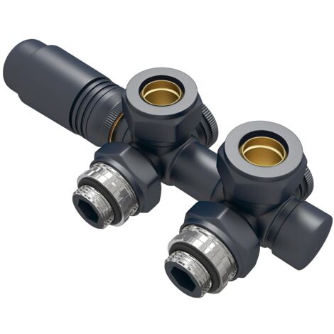 EMKE Multiblock - Rubinetteria per radiatore, blocco rubinetto, accessori per riscaldamento, angolo e forma passante, valvola per radiatore con termostato (φ15 x G1/2", 1 pezzo, antracite)