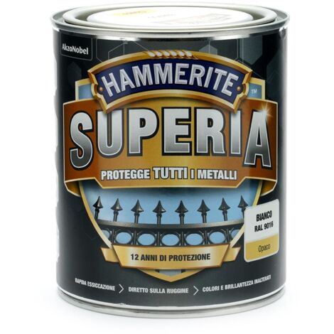 Hammerite Superia smalto metallo antiruggine interno e esterno, Opaco Bianco, 750 ml (1/2)