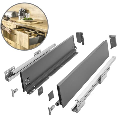 GTV- Sistema di Cassetti AXIS PRO, Set Guide Scorrevoli per Cassetti, Set di Cassetti, Portata fino a 40 kg, Cassetti Scorrevoli Con Chiusura ammortizzata - Larghezza 350mm, Altezza 120mm, Antracite