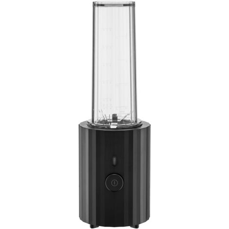 Alessi Plissé MDL17 B - Frullatore Personale di Design, in Resina Termoplastica, con Contenitori Graduati e Mini Tritatutto in PCTG, Spina Europea 380 W, 55 cl, Nero (1/5)