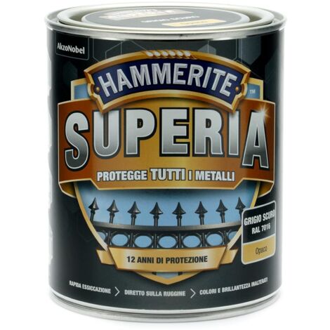 Hammerite Superia smalto metallo antiruggine interno e esterno, Opaco Grigio Scuro, 750 ml (1/2)