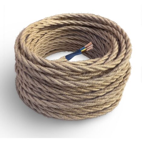 Amarcords - Cavo elettrico tessile colore JUTA, trecciato, juta, 10 metri, con messa a terra 3x1,50mm - Filo rivestito in tessuto colorato vintage a larga sezione.