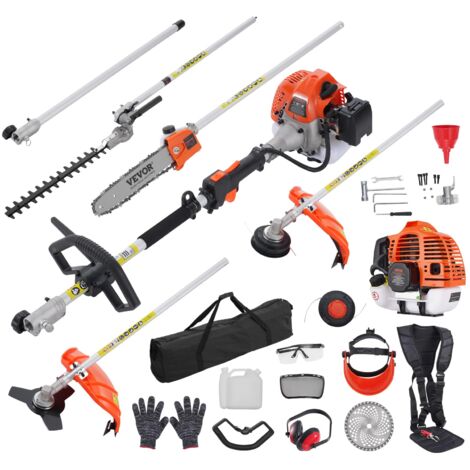 VEVOR Utensili da rifinitura multifunzionali 5 in 1, Tagliasiepi a gas 26CC, Taglierina di erbacce, Tagliabordi, Molatrice, Potatrice per motosega con asta di prolunga, Kit di attrezzi per potatura
