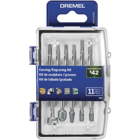 Dremel 729-01 - Kit di accessori per utensili rotanti per intaglio e incisione, 11 pezzi, include punte per incisione e pietre abrasive, ideale per legno, metallo e vetro