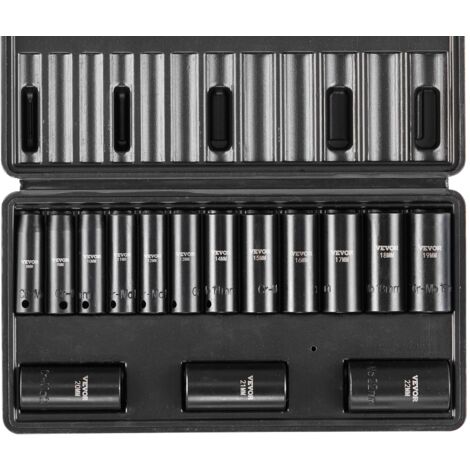 VEVOR Set di bussole a percussione da 3/8 pollici, Set di bussole profonde da 15 pezzi metrico 8-22 mm, Acciaio legato Cr-Mo a 6 punti per riparazioni auto, Kit di attrezzi bussole per riparazioni (1/5)