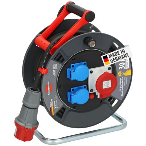 Brennenstuhl Garant Avvolgicavo CEE 1 V2 IP44 (CEE con cavo da 30 m di colore nero, Made in Germany, permanente utilizzo esterno IP44)