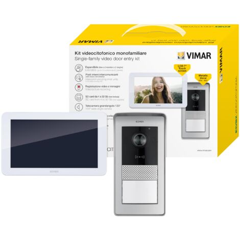 VIMAR K42915 Kit videocitofono monofamiliare, alimentatore multispina, touch screen, targa audiovideo RFID, staffe per fissaggio