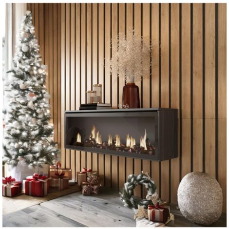 Skraut Home Caminetto elettrico LED Effetto Fiamma Realistico 107x38x25cm Soggiorno - Sala da pranzo Camino elettrico Stile moderno Nero