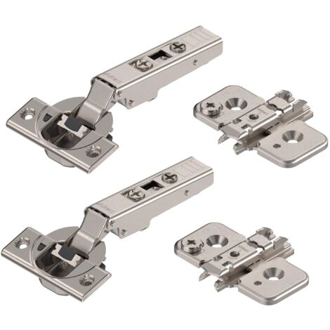 BLUM CLIP TOP BLUMOTION - 2 cerniere per mobili a 110°, dritte con molla, viti, arresto angolare + clip blu, piastra di montaggio a croce eccentrica, acciaio, viti, distanza 0 mm
